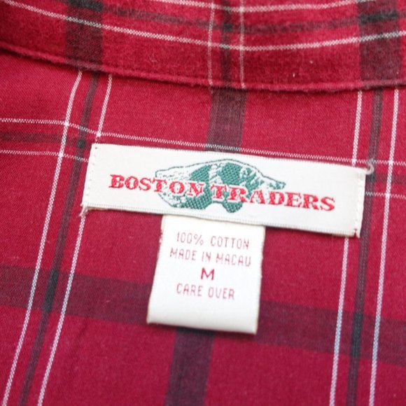Boston Traders Shirt Womens Medium Red Cotton Plaid Top Windowpane Classiccore - Picture 3 of 9